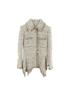 Chanel Stand Collar Coat CC Logo Button Wool Cashmere